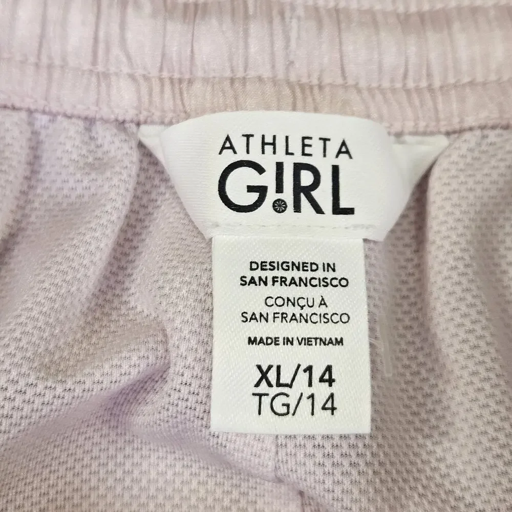 Athleta Girl Daybreak Jogger XL 14 Pink Athleisure Mesh Lined Crinkle Nylon Pant
